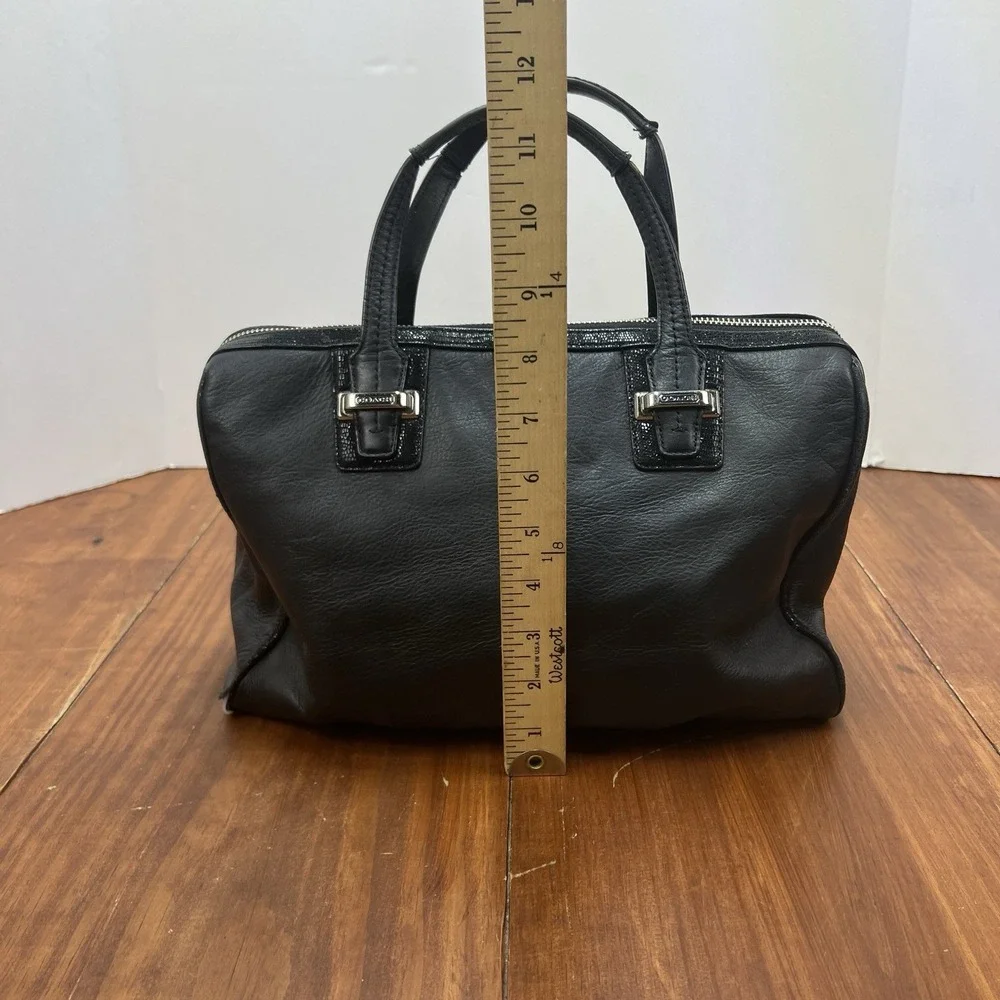 Coach F25796 Black Leather Satchel Handbag Silver Hardware Zip Top Purse